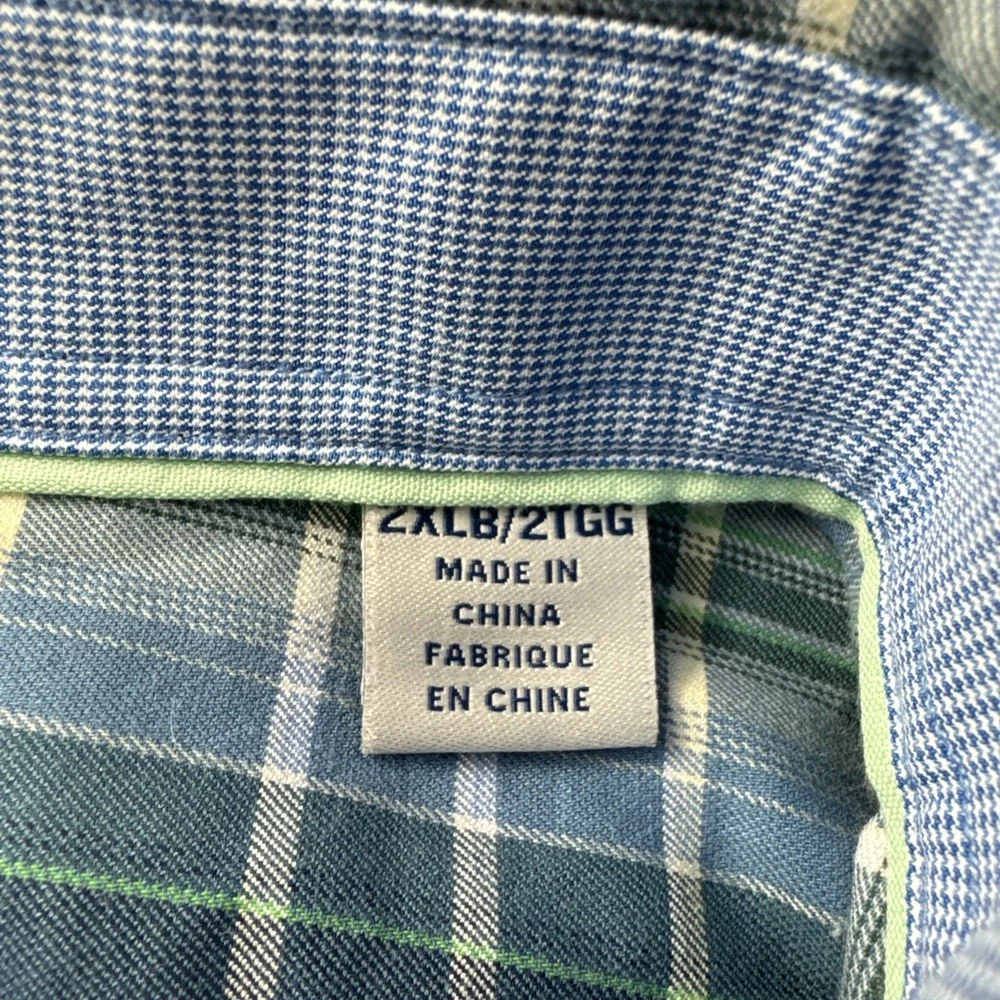 Tommy Bahama Silk Blend Shirt Mens 2XLB Blue Plaid Long Sleeve Button Up Preppy